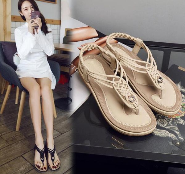 

women's shoes summer new buckle woven female sandals comfortable large size shoes female size 40-46 flat heel fashion, Black