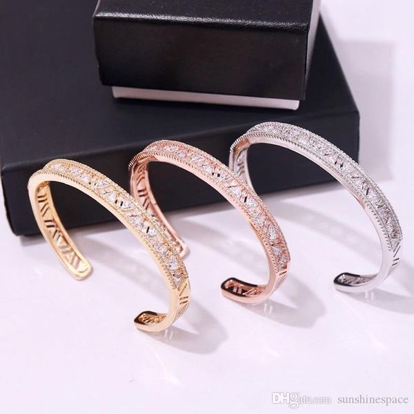 

queen lotus 2019 new cuff women bracelet charm for gift open design size wholesale silver plated 3colors with stone, Golden;silver