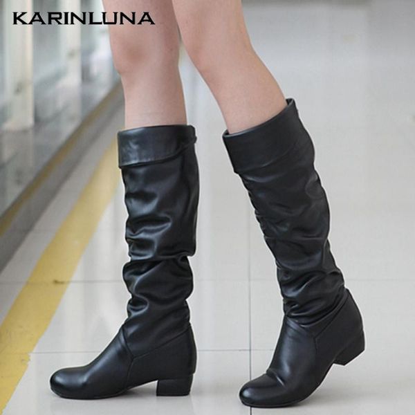 

boots karin large sizes 47 classic chunky heels autumn winter woman shoes slip on riding, Black