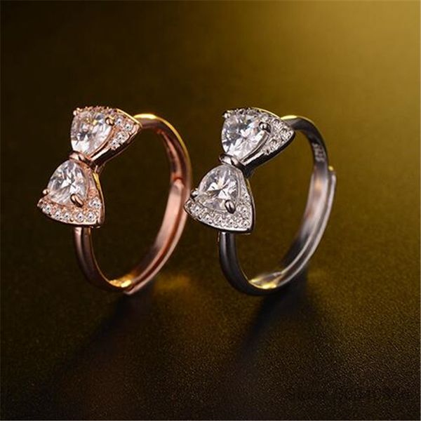 

bow knot anniversary cubic zirconia rings 925 sterling silver rings for women silver 925 jewelry fine jewelry, Golden;silver