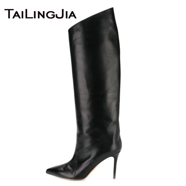 

boots 2021 winter women long high heel knee boot ladies pointed toe stiletto heels fashion arrival shoes big size, Black