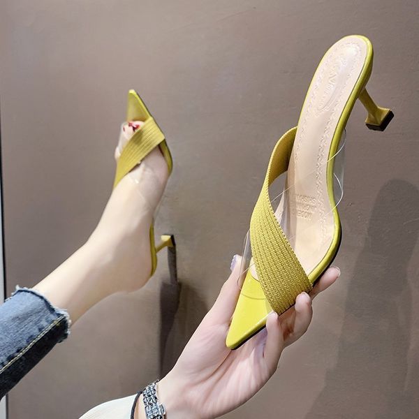 

gladiator sandals knit women jelly transparent pvc sandals pointed toe high heels party cross women zapatilla, Black