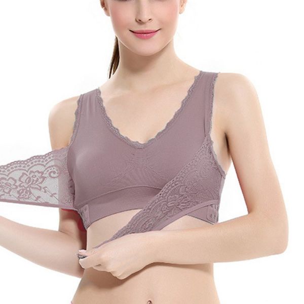 

lingerie women yoga sports bra lace solid color cross side buckle wire push up fitness underwear breathable sleep bra, White;black