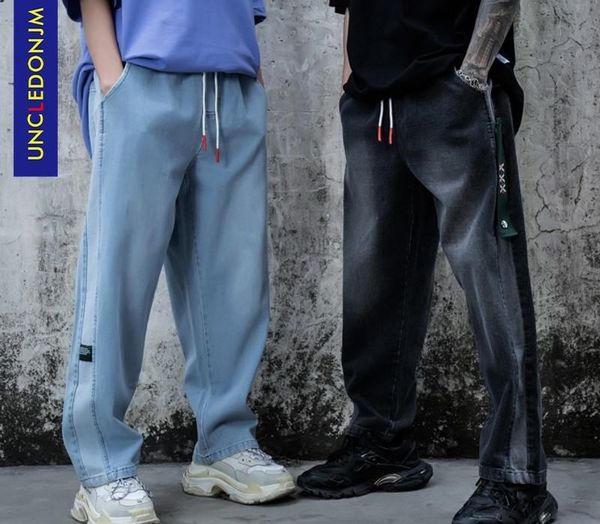 

uncledonjm men casual denim jeans loose fit straight jeans grey purple color 2020 oversized baggy m911, Blue