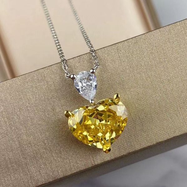

925 sterling silver created citrinie gemstone yellow crystal small heart pendants necklaces luxury designer wedding party jewelry for women