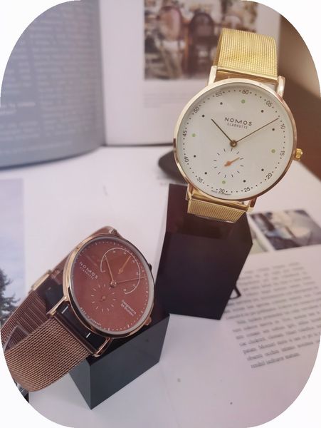 

luxury nomos business watch 40mm fashion mesh leisure watch waterproof quartz clock designer watch small dial works, Slivery;brown