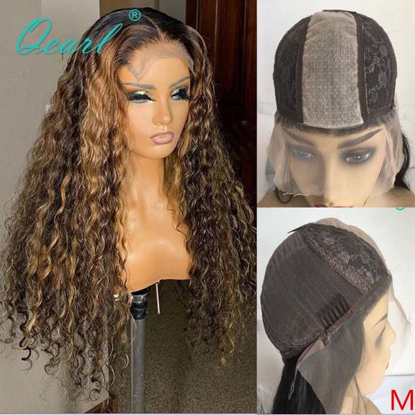 

silk scalp wig curly human hair lace wigs 2x5 ombre brown honey blonde highlights color brazilian remy hair 150% qearl, Black;brown