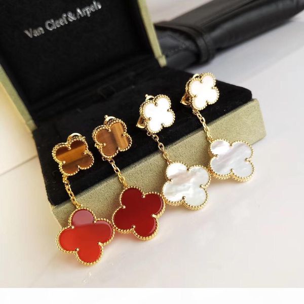 

2020 luxurious quality drop earring with white shell and tiger eye stone flowers pendant for women jewelry gift ps3457, Golden