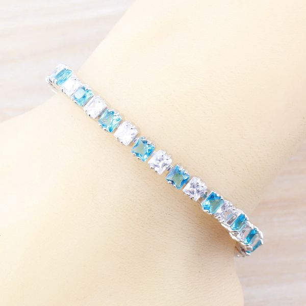 

new fashion costume silver color women jewelry sky blue cubic zirconia link chain bracelet adjustable length 18+3cm, Black
