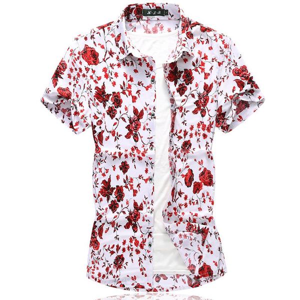 

silk shirts wedding dress blouse mens clothing hawaii floral shirt mens short sleeve navy red summer camisa masculina, White;black