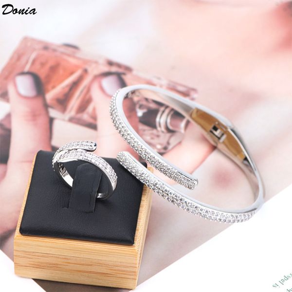 

donia jewelry party european and american fashion opening micro inlaid zirconia bracelet set designer bracelet ring, Black