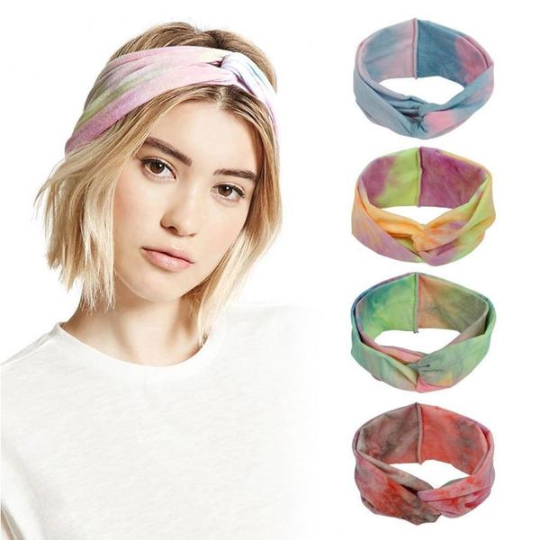 

12 colors elastic sports hair band women bohemian twisted washed knotted bandage tie-dye headwrap hairband colored turban r w4c6