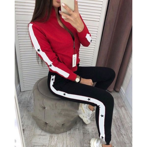 

Women Fashion Two Pieces 2020 Trend Letters Printed Clothing Sets Womens Casual Long Sleeve Jacekts + Pants Clothing Suits Free Shipping