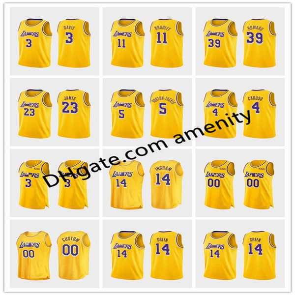 

men los angeles lakers davis 11 bradley 23 james 14 ingram green gold basketball anthony avery lebron brandon icon jersey, Black
