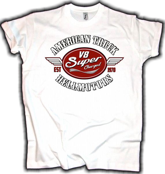 

short sleeve for men clothing summer super charged herren t-shirtamerican truck rot rod us car vintage biker weib tee shirt
