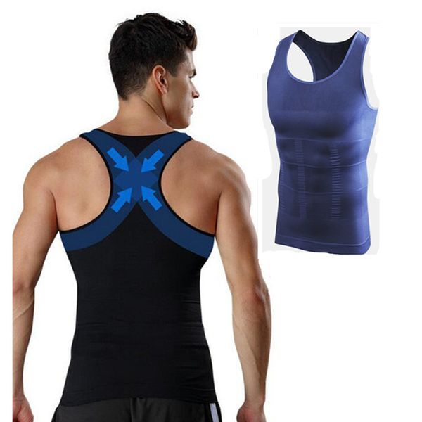 

men gynecomastia vest slimming boobs body shaper control belly tummy trimmer t-shirt sleeveless back support underwear shapewear, Black;brown