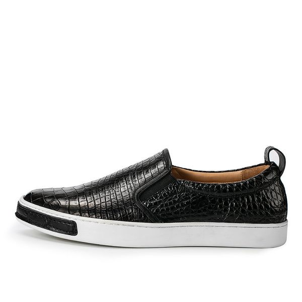 

luxury mens office casual real crocodile leather shoes low cut slip on loafers flats moccasin fashion streetwear sneakers shoes, Black