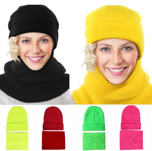 

2020 fashion winter hat & scarf set for men women girls warm beanies ring scarf winter hats knitted caps and scarf 2 pieces/set, Blue;gray