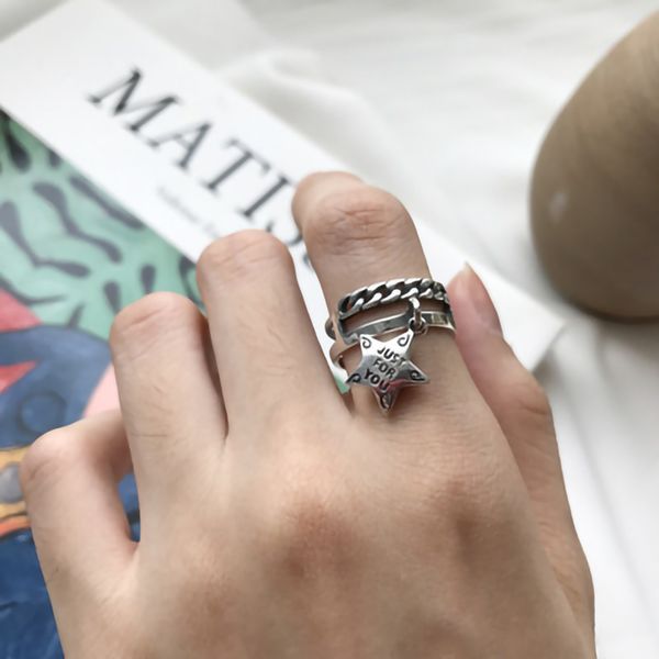 

925 silver chain rings star pendant jewelry minimalism charm anel bohemia jewelry vintage boho bague femme anelli ring for women, Golden;silver