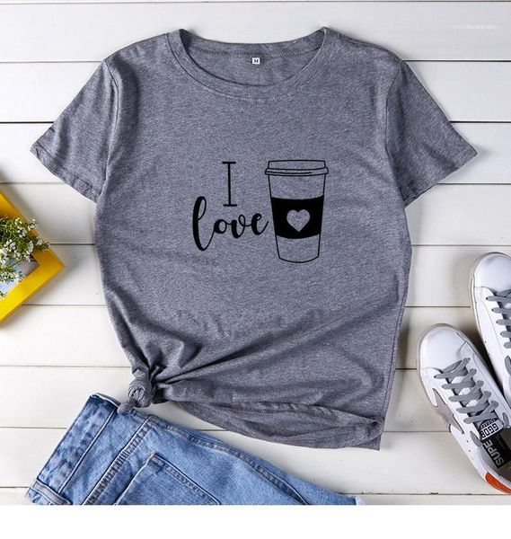 

cute casual girls undershirt womens designer tshirt fashion i love coffee letters short sleeved o-neck, White