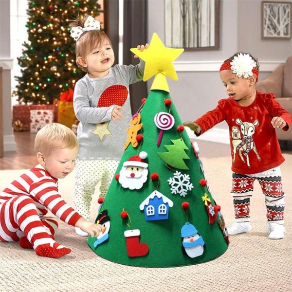 

3d tapered diy felt christmas tree toy new year kids toddler gift with 18 pcs ornaments artificial tree for home door wall decor