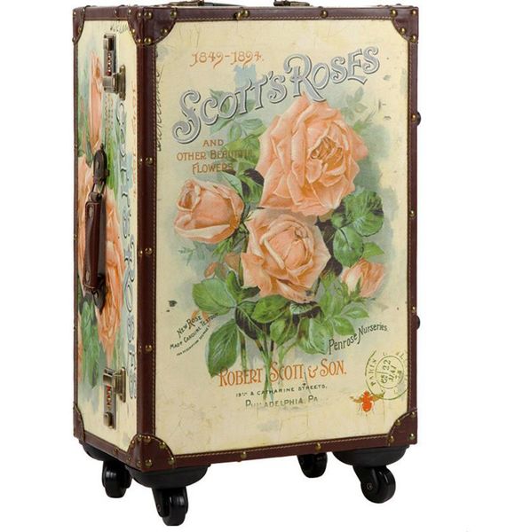 

designer-20 24"inch lovely rose about trolley suitcase luggage durable traveller case pu vintage pull rod trunk boarding bag women girl