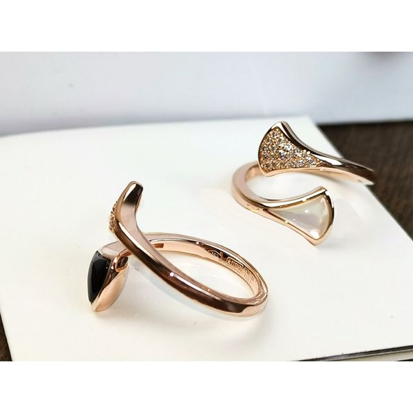 

2020 new scalloped white shell zircon gold ring for women fashion designer brand engagement wedding jewelry for woman, Silver