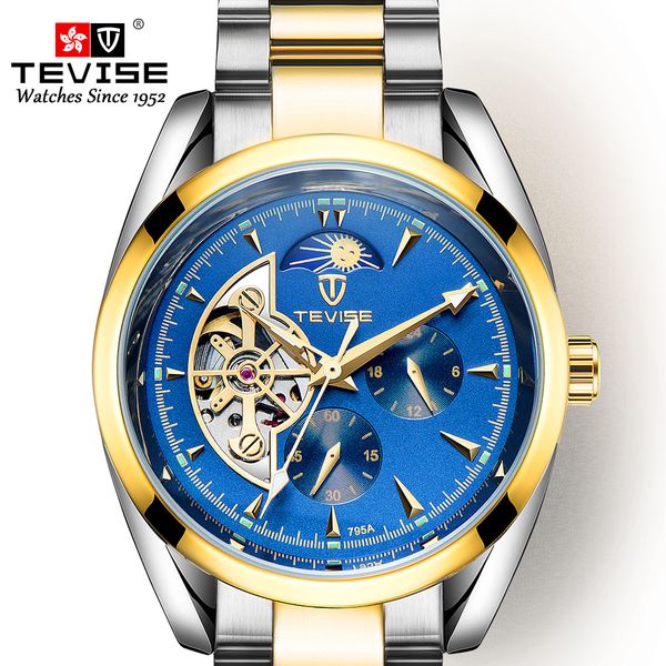 

high-grade switzerland te wits watch mechanical men moon men analog watch foreign trade flywheel watrproof watch, Slivery;brown