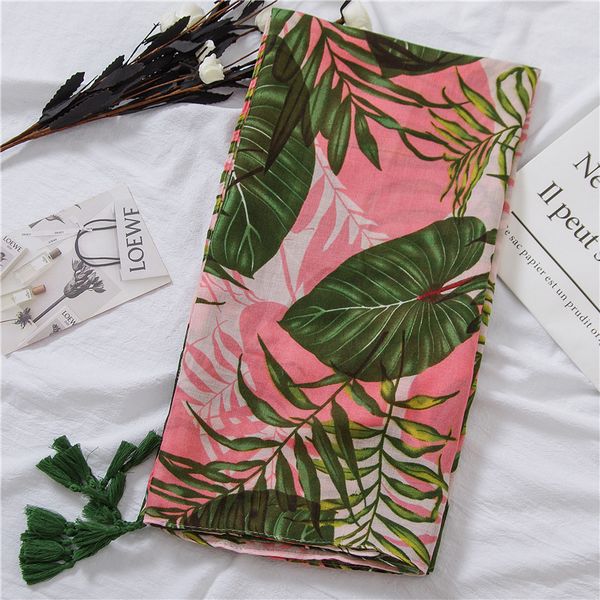 

ins tropic leaf printing cotton frivolous tassels scarf tourism on vacation sunshade sunscreen will shawl woman hot, Blue;gray