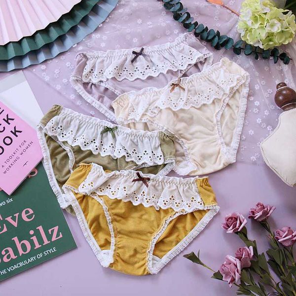 

women's french embroidery panties underwear japanese retro lolita hollow lace pure cotton girls low waist briefs intimate, Black;pink