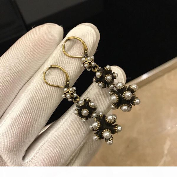 

black pearl dangle earrings women long party stud copper designer jewelry luxury gothic earrings, Silver