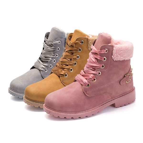 

2020 send lace snow boots woman casual ankle boots round toe women shoes platform pink booties winter plush platform, Black