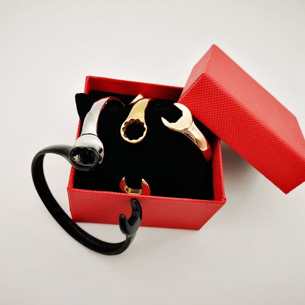 

4 colors fashion 316l stainless steel spanner bracelet bangles men jewelry hip hop mens fashion punk wrench bracelet bangles, Black