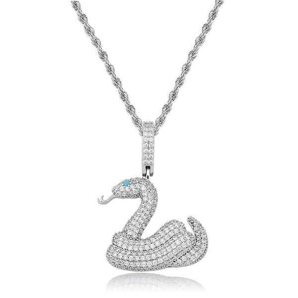 

fashion 18k gold rhodium plated copper snake pendant necklaces luxury bling zircon necklaces hip hop men women necklaces, Silver