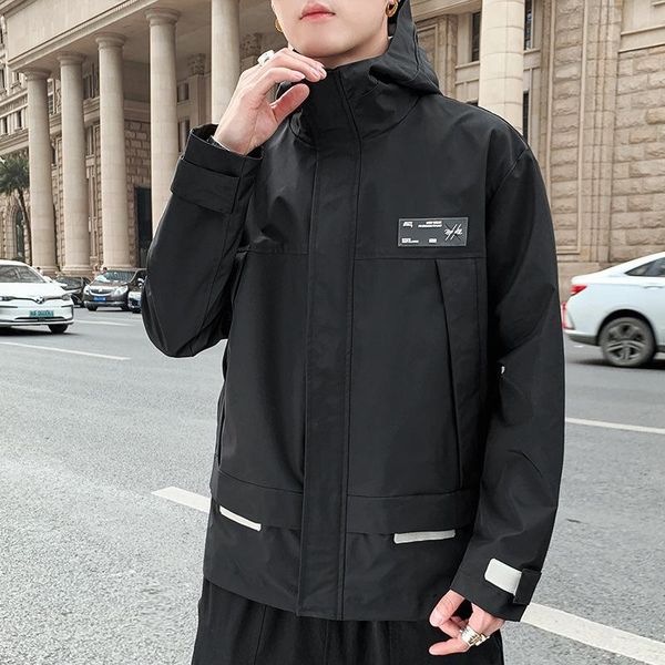 

mens designer thin hooded letter slim coat large size casual jacket menojcj, Black;brown