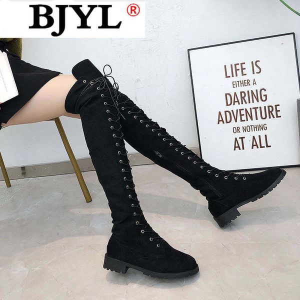 

boots 2021 fashion women over knee high woman front lace-up shoes female flat heel ladies 6 colors winter, Black