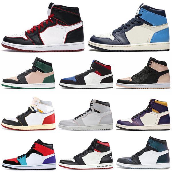 

basketball shoes 1s bloodline obsidian unc union what the shattered backboard banned cracked metallic 1 sports sneakers mens trainer 5.5-12, Black