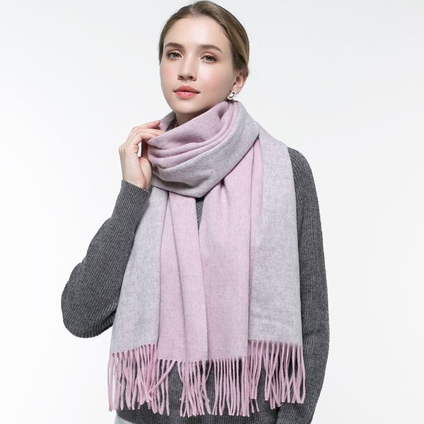 

reversible 100% pure wool scarves women warm shawls and wraps for ladies solid brown cashmere foulard femme winter wool scarves, Blue;gray