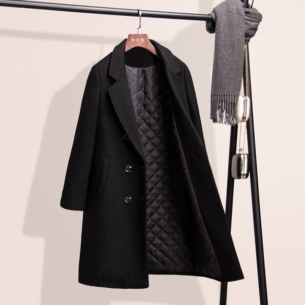 

black woolen coat female winter coat women long jackets double breasted outwear coats abrigos mujer invierno 2020 kj216