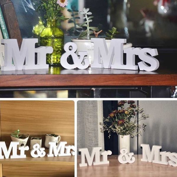 

mr&mrs+love wooden letters wedding reception sign solid table centrepiece decor