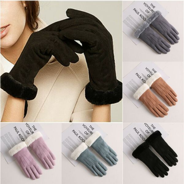 

women touch screen suede warm gloves driving gloves non-slip mittens, Blue;gray