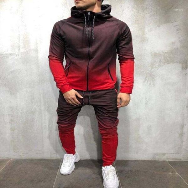 

mens spring autumn zipper sweatshirt series 3d digital gradient color man jogging sports two piece suit mens designer tracksuits, Gray