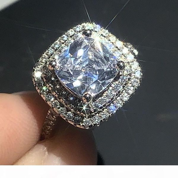 

a stunning luxury jewelry 925 sterling silver cushion shape white z pave cz diamond gemstones party women wedding band rin, Slivery;golden