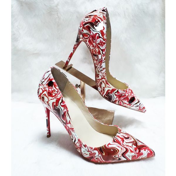 

knockout2020 leather size 34-45 colorful flower print genuine inside stiletto high heels women shallow pointy toe dress party sh, Black