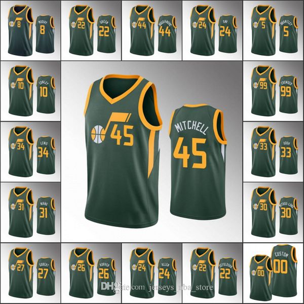

utah jazz men donovan mitchell rudy gobert bojan bogdanovic mike conley earned nba green custom jersey, Black;red