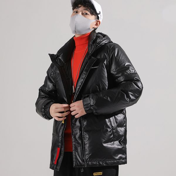 

men's 2020 new down jacket coat shiny korean version of the trend of winter warmth and thick loose handsome trendy brand, Black