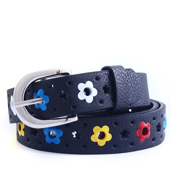 

2020 boy girl multi-color fashion hollow flower waistband faux leather belt convenicent comfortable children waist belts, Black;brown