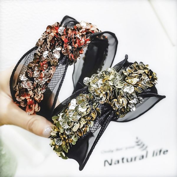 

vintage sequins jewel lace mesh bezel hair bands for women hair clips girls accessories hairband headband opaska do wlosow