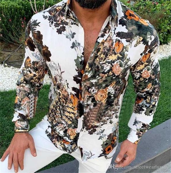 

3d digital print mens casual shirts fashion slim floral long sleeve designer males clothing, White;black