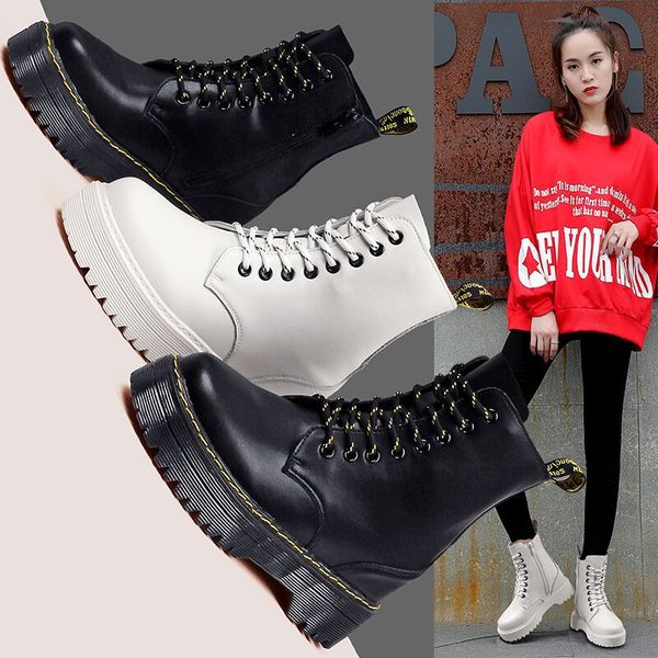 

revt boots womens genuine leather fashion thick bottom boots womens motorcycle shoes girls shoes, Black